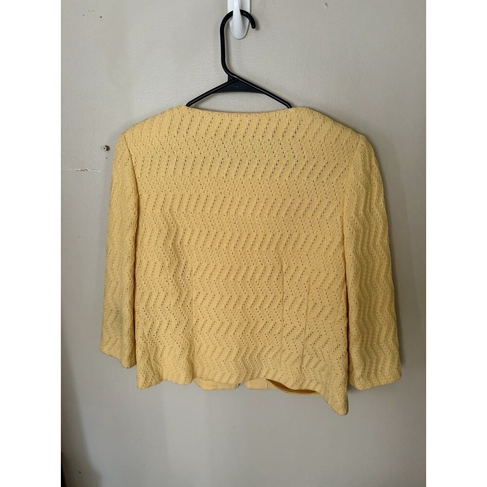 Size 14 ST JOHN 3/4 Sleeve Yellow Santana Knit Jacket, Unlined Full Zip - Picture 3 of 4